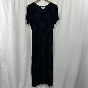 Ultimate Blues Vintage Black Floral Slinky Dark Romantic Maxi Dress Womens M